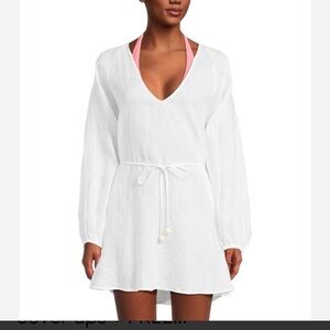 L.L. BEAN  White V-Neck Long Sleeve Pullover Swim Cover Up